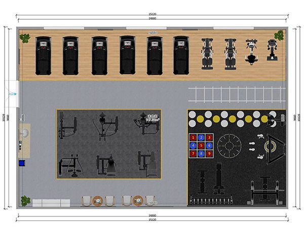 120平方健身房配置方案-广西快盈VIII体育健身器材有限公司